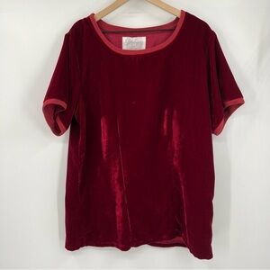 Kyla Seo Crushed Red Velvet Short Sleeve Top Size XL Handmade India Boho Burgund